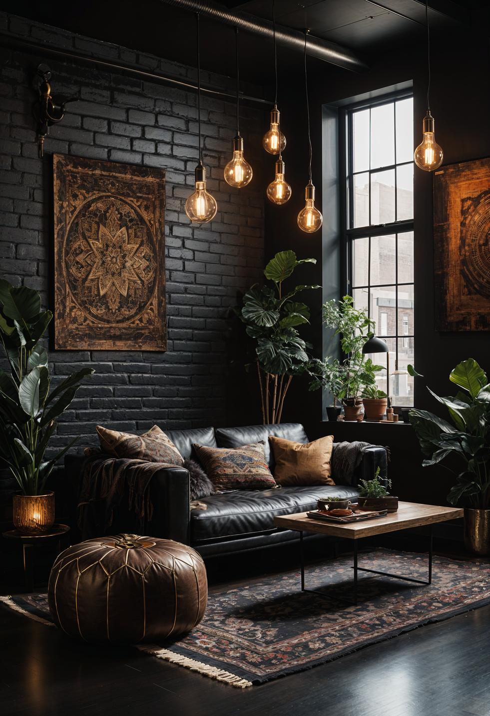 35 Gorgeous Dark Boho Living Room Inspirations 11 5. Chic Dark Boho Loft Aesthetic-1