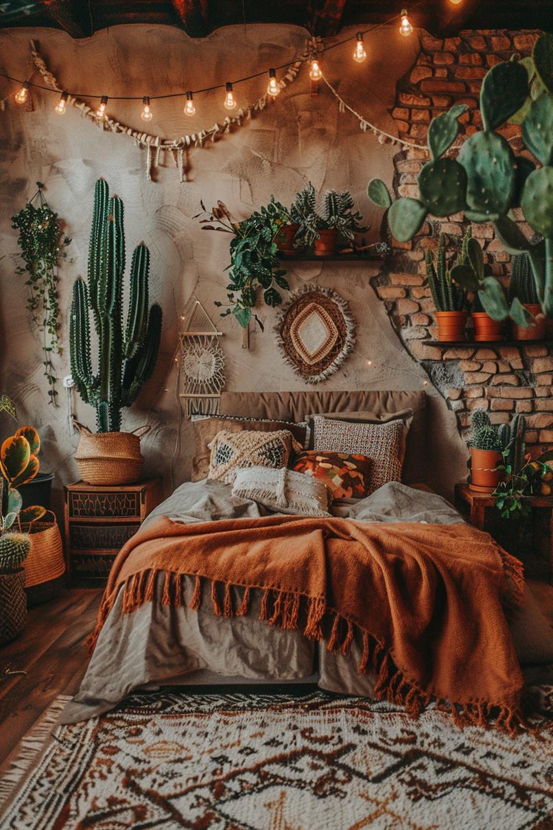 29 wunderschöne neutrale Boho -Schlafzimmer: verträumte und entspannende Räume 37 17. Chic Desert Boho Schlafzimmer Vibes-1