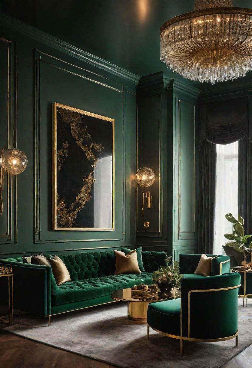 43 Modern Living Room Inspirations: Chic, Spacious, and Vibrant 13 11. Chic Green Velvet with Brass-0
