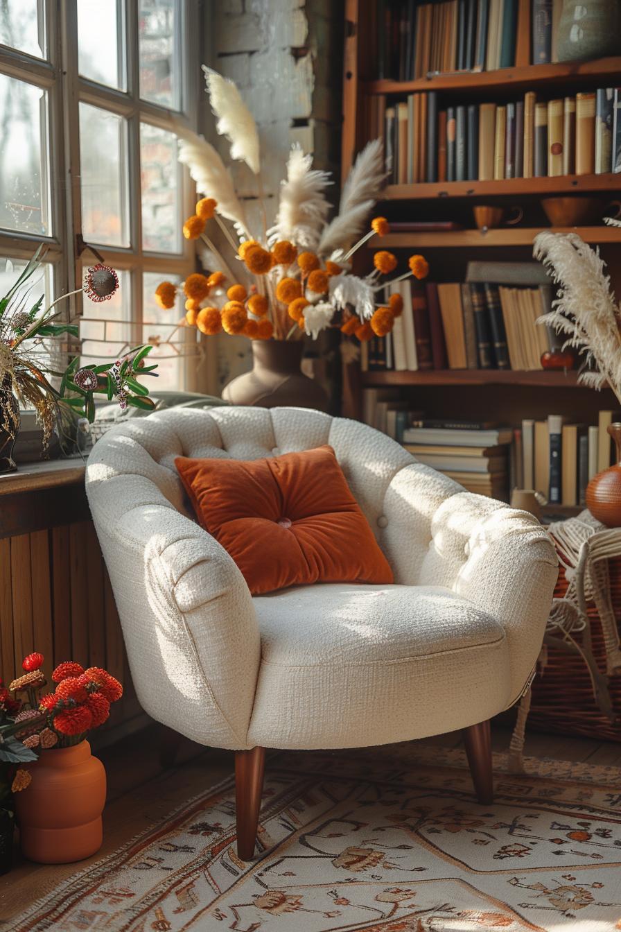 21 Cozy middle of the century modern living room ideas 6 2. Chic Lounge Retreat: Velvet armchair-0