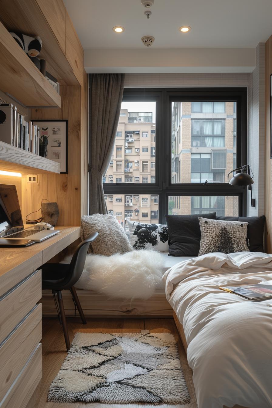 21 cozy dormitorium inspiration to maximize small rooms 3 3 1. Chic Monochrome Sleep Hall Decor-0