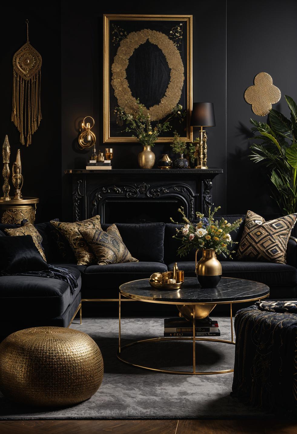 35 Gorgeous Dark Boho Living Room Inspirations 38 23. Chic Noir Boho Living Room-0