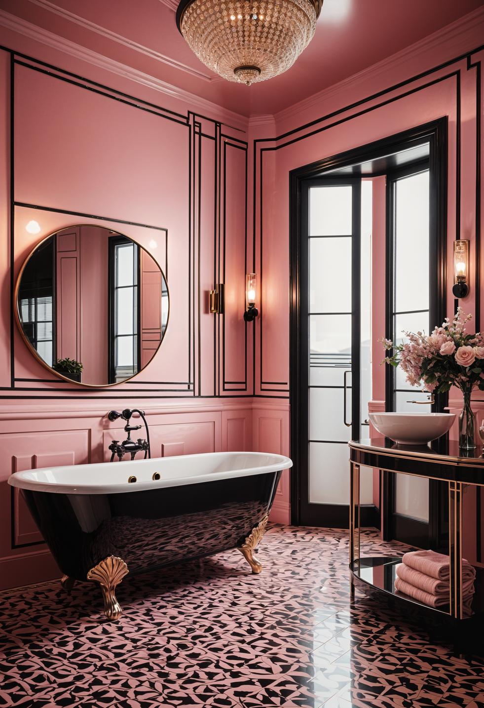 22 trendy pink bathroom designs to copy 13 7. Chic Pink & Black Bathroom-2