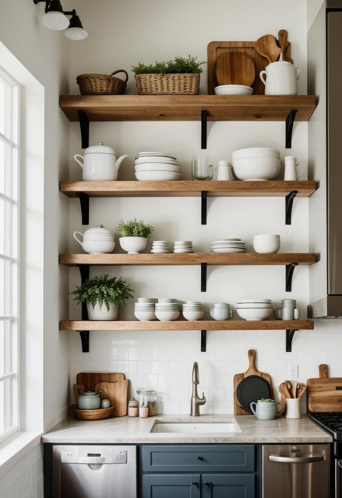 33 Modern Farmhouse Kitchen Ideas: Blending Rustic Charm with Contemporary Design 19 15. Chic Pottery on Display-0