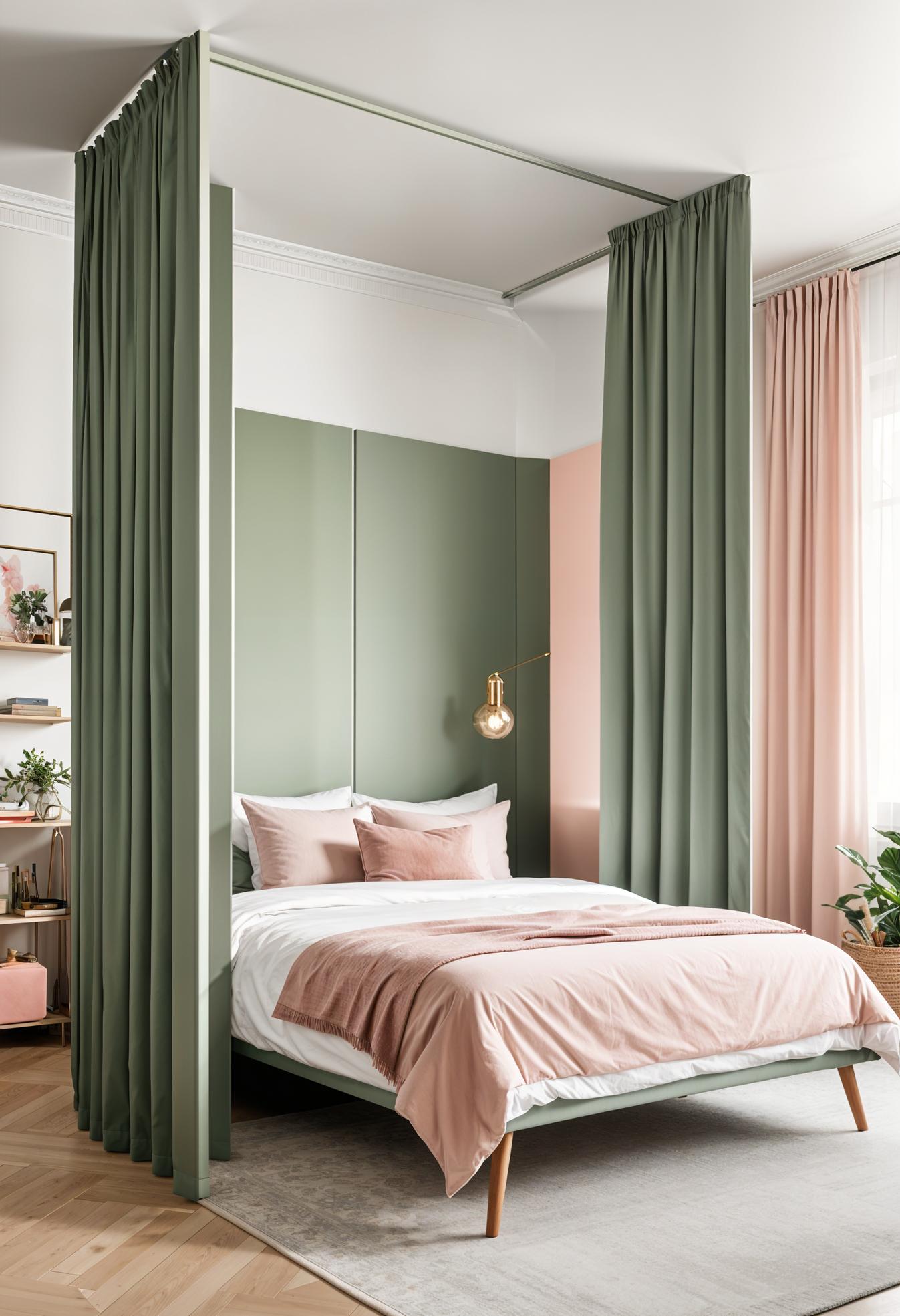 30 Chic Sage Green and Blush Bedroom Ideas 47 24. Chic Room Divider for Studio-0