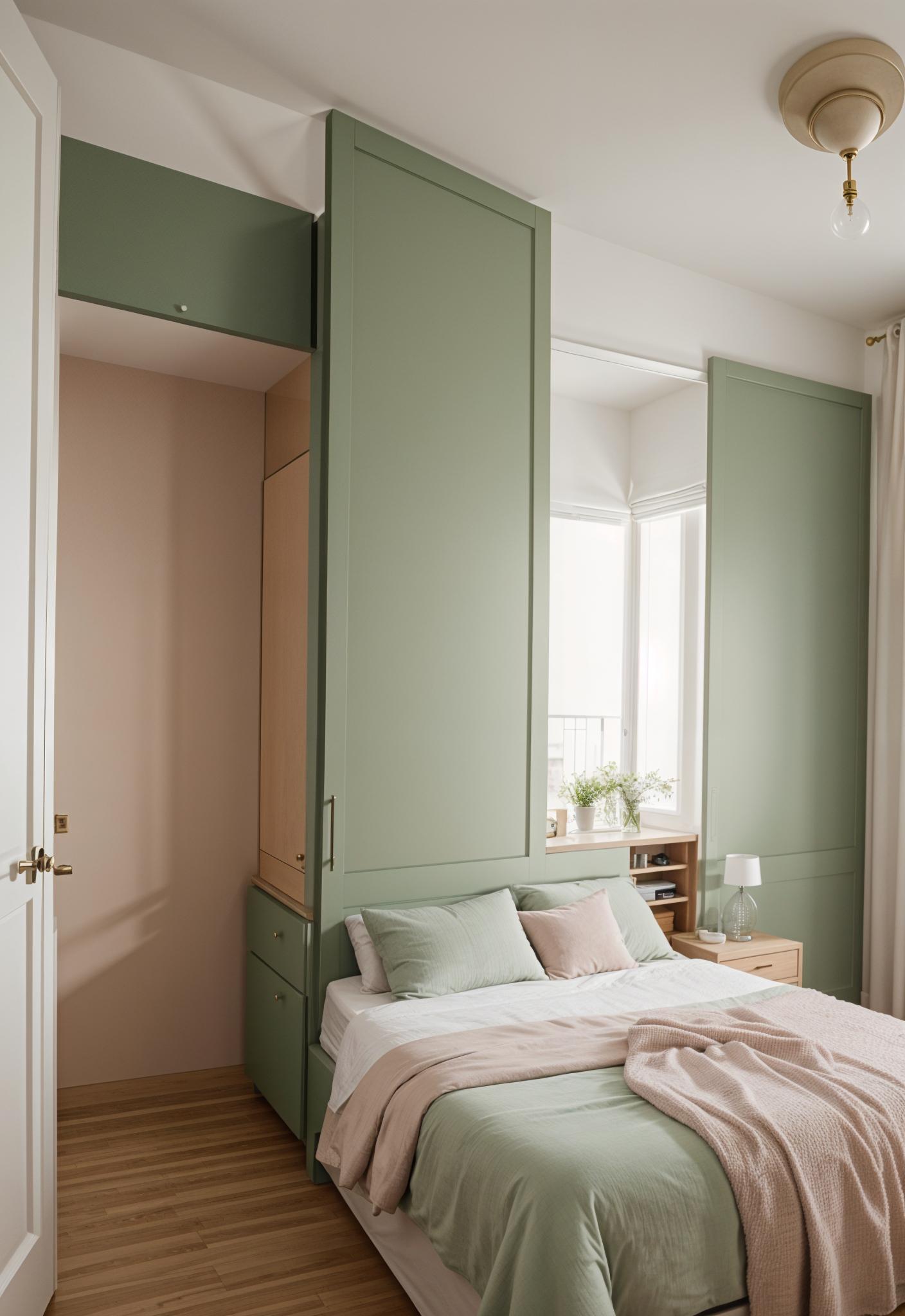 30 Chic Sage Green and Blush Bedroom Ideas 48 24. Chic Room Divider for Studio-1