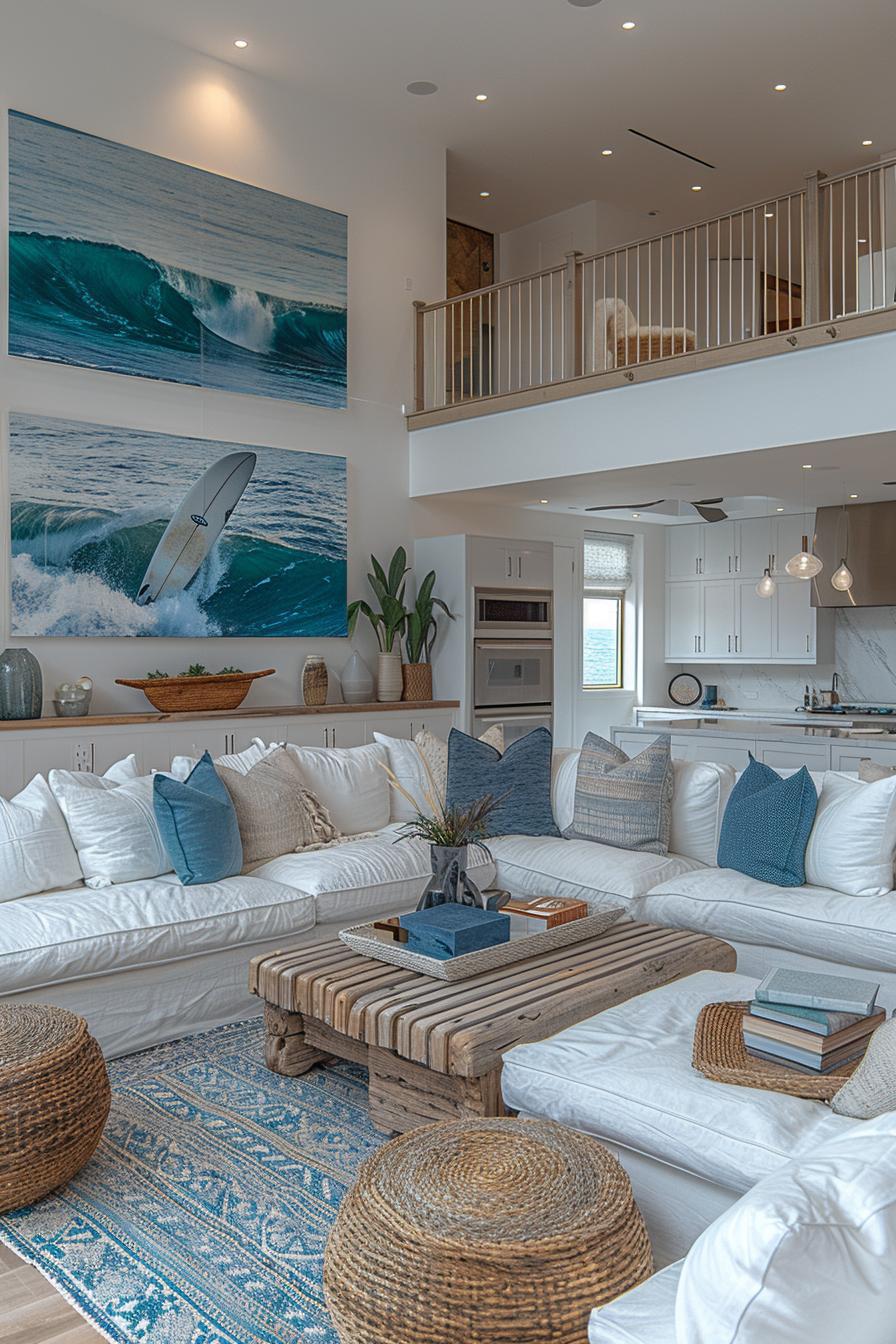 15 aesthetic modern coasts living room ideas 28 11. Chic Surfboard Wall Art Inspiration-0