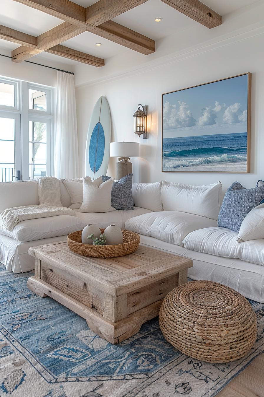 15 aesthetic modern coasts living room ideas 29 11. Chic Surfboard Wall Art Inspiration-1