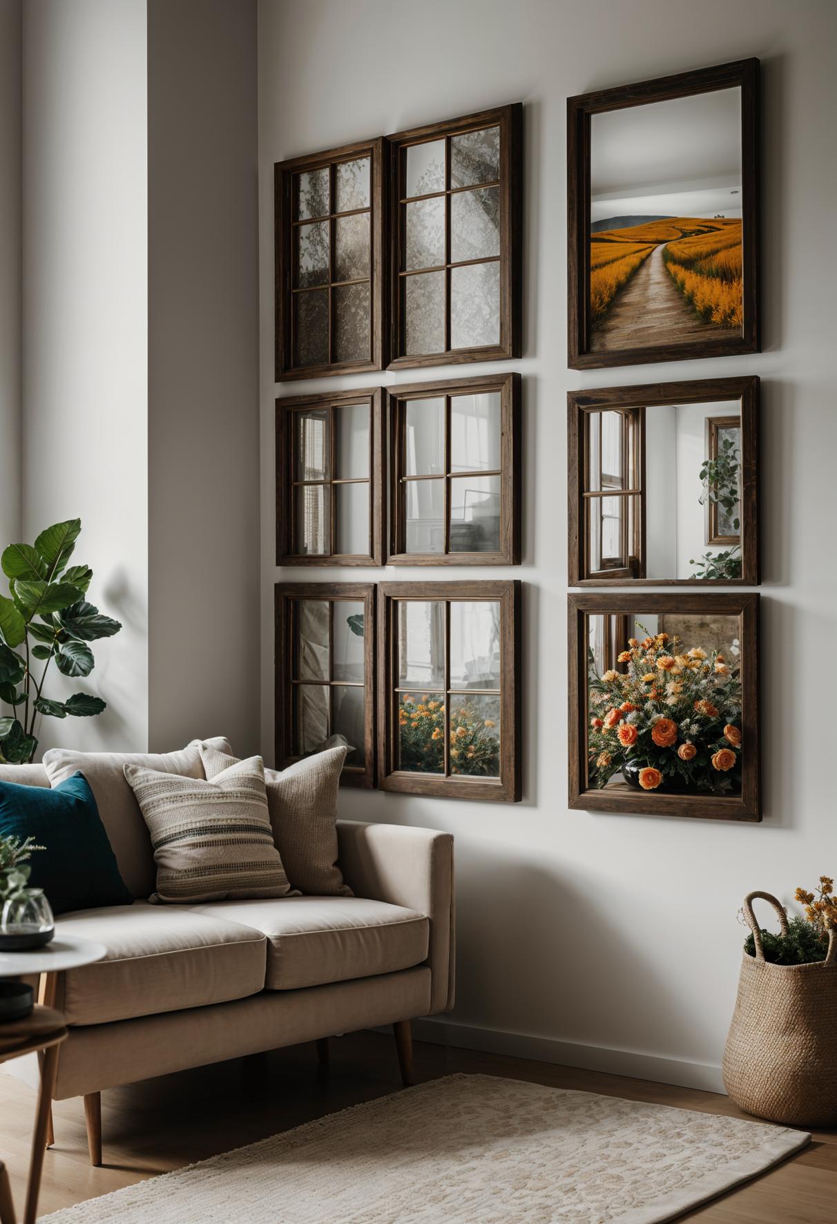 45 Chic & Modern Boho Living Room Ideas To Copy 69 32. Chic Window Frame Picture Display-0