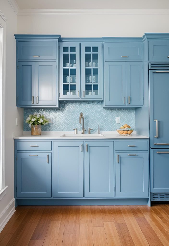 39 Trendy Blue Kitchen Cabinet Ideas: with Cool, Sophisticated Vibes 25 18. Chic periwinkle kitchen cabinets-0