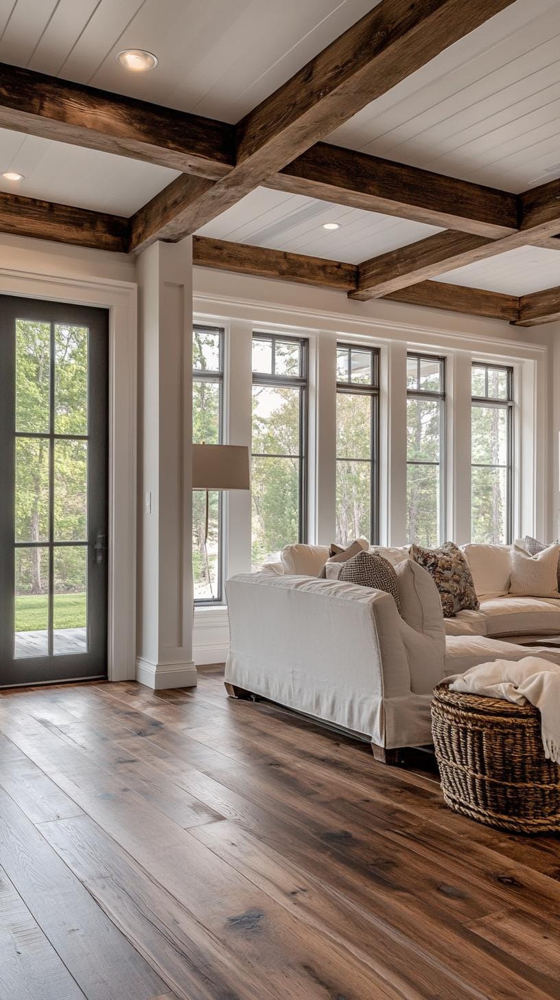 23 Best modern farmhouse living room ideas to inspire you 55 18. Classic farmhouse hardwood floor in wide planks-1