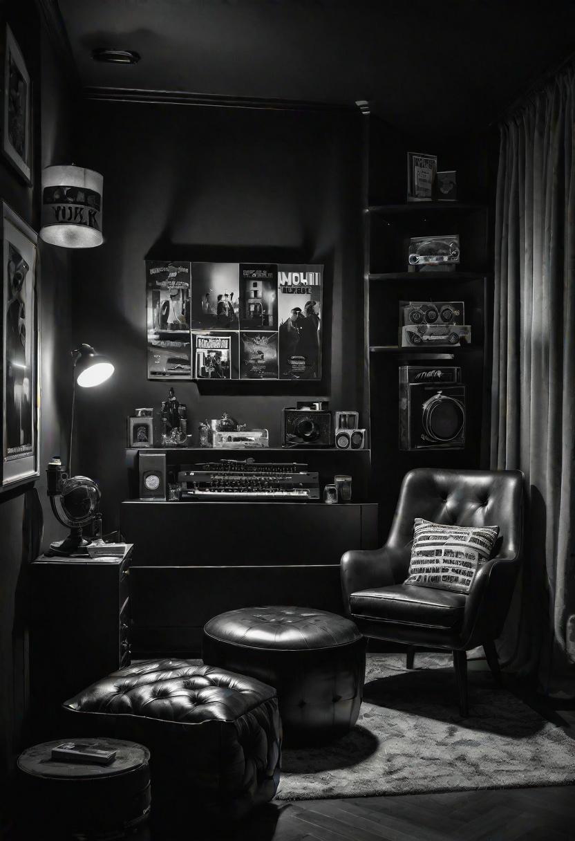 45 Black and White Bedroom Ideas for Timeless Elegance 25 23. Classic Film Corner-0