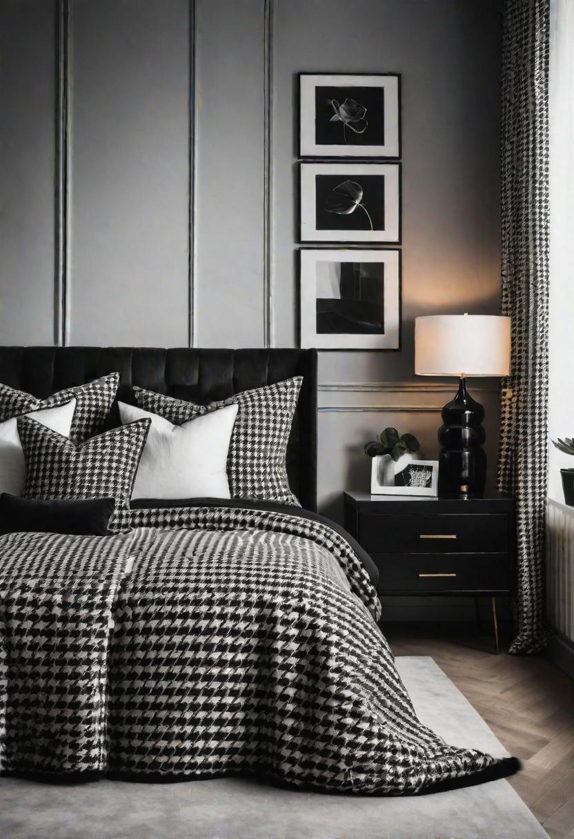 45 Black and White Bedroom Ideas for Timeless Elegance 7 5. Classic Houndstooth Throws Collection-0