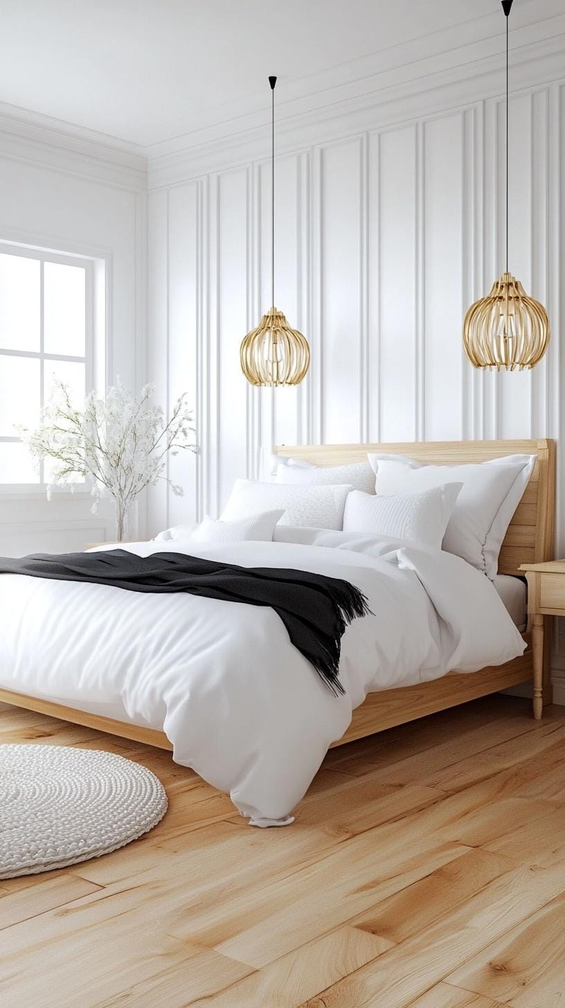20 new minimalist bedroom ideas to inspire your 2025 refreshment 44 44 13. Classic trio: hang from a three-colored topic like white, black and a shot gold-1