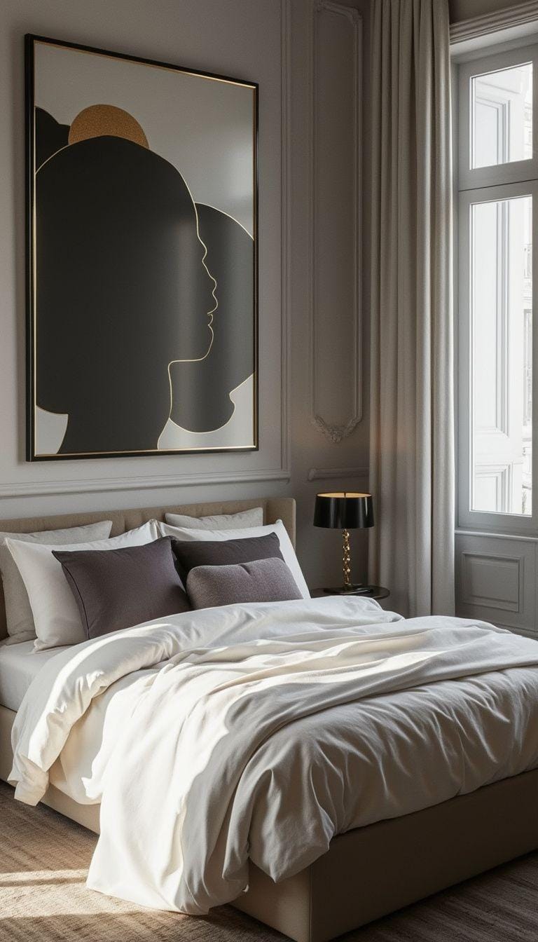 20 new minimalist bedroom ideas to inspire your 2025 refreshment 45 13. Classic trio: hang from a three-colored topic like white, black and a shot gold-2