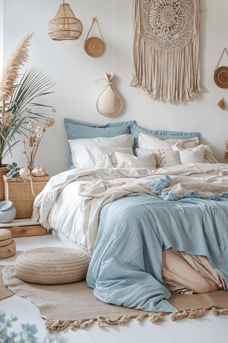 29 wunderschöne neutrale Boho -Schlafzimmer: verträumte und entspannende Räume 22 10. Coastal Boho Schlafzimmer Inspiration-0
