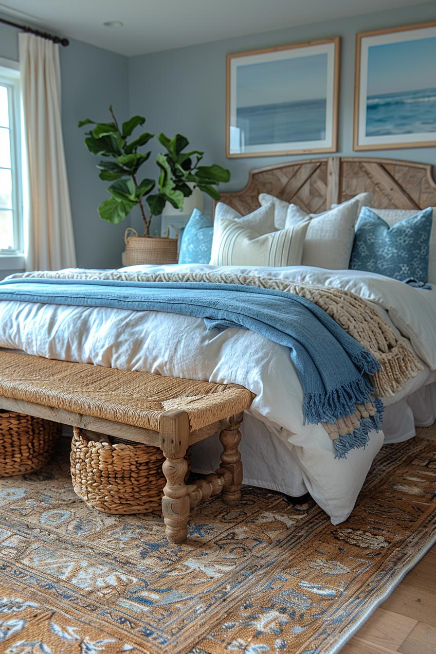 15 aesthetic coastal bedroom ideas for a dreamy withdrawal 33 14. Coast magic in woven basket-2