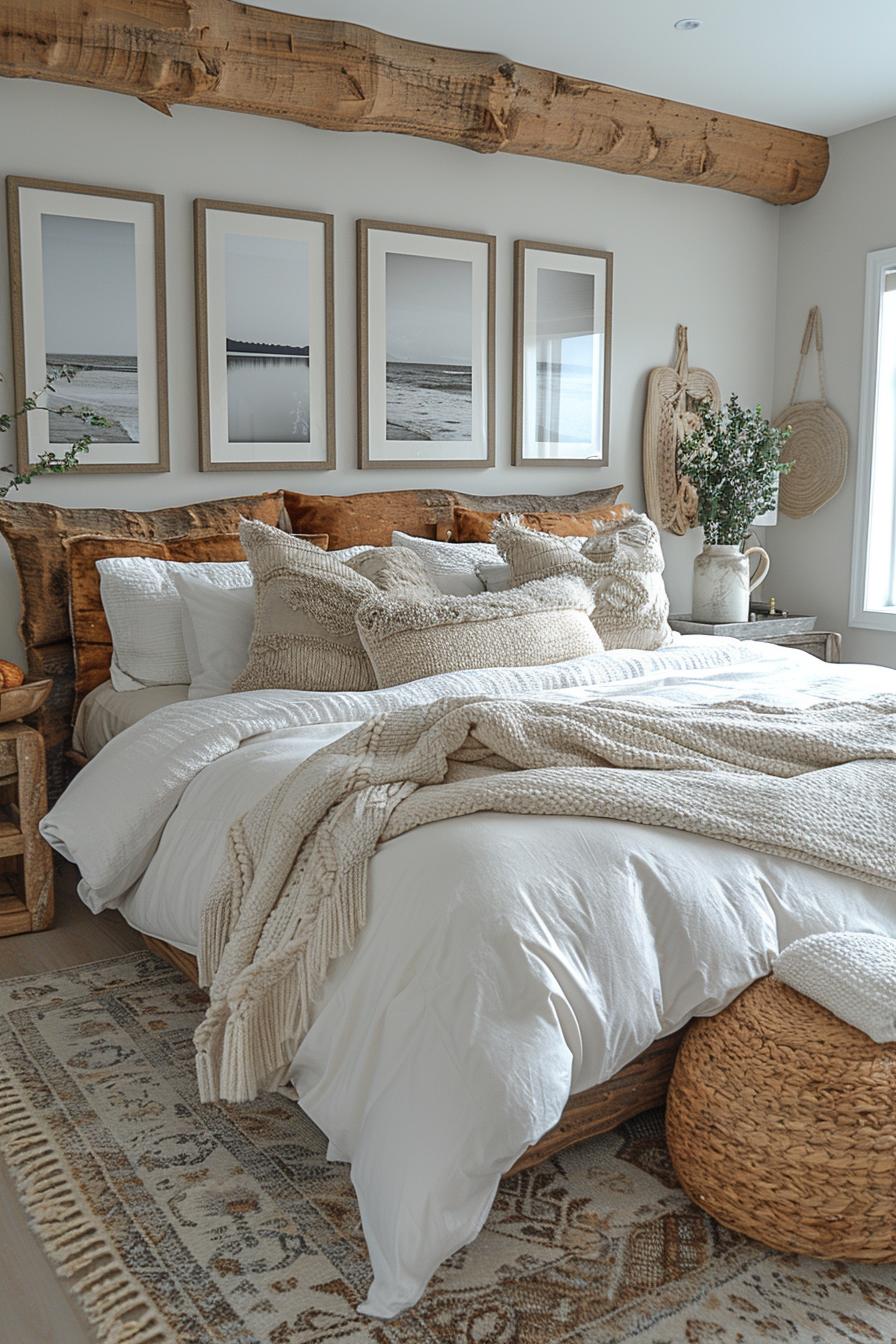 23 Trendy Boho Coastal Bedroom Ideas that you will love 4 1. Coastal collage with Driftwood Frames-1
