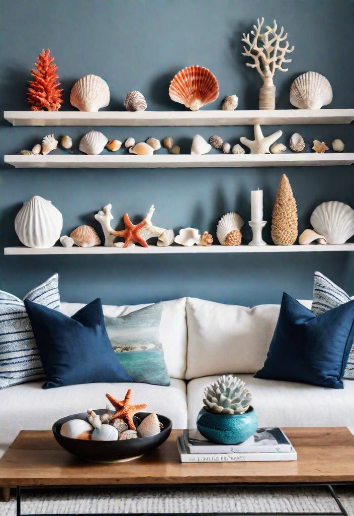 43 Inspiring Coastal Living Room Ideas 9 7. Coastal Shelf Decor Ideas-0