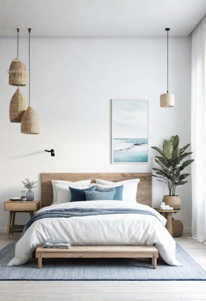 21 modern bedroom ideas for your 2025 makeover 39 11. Coastal Retreat mixture airy white, lake circuit blues and driftwood details-2
