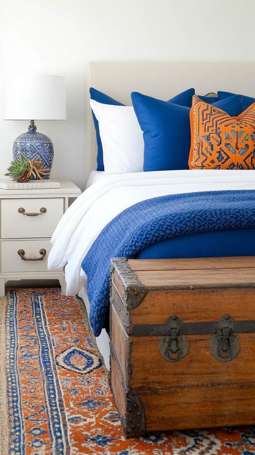 21 Best Blue Boho bedroom ideas to inspire you 24 7. Cobalt Haven: Combine cobalt blue with Moroccan carpet and vintage-travel chest-0