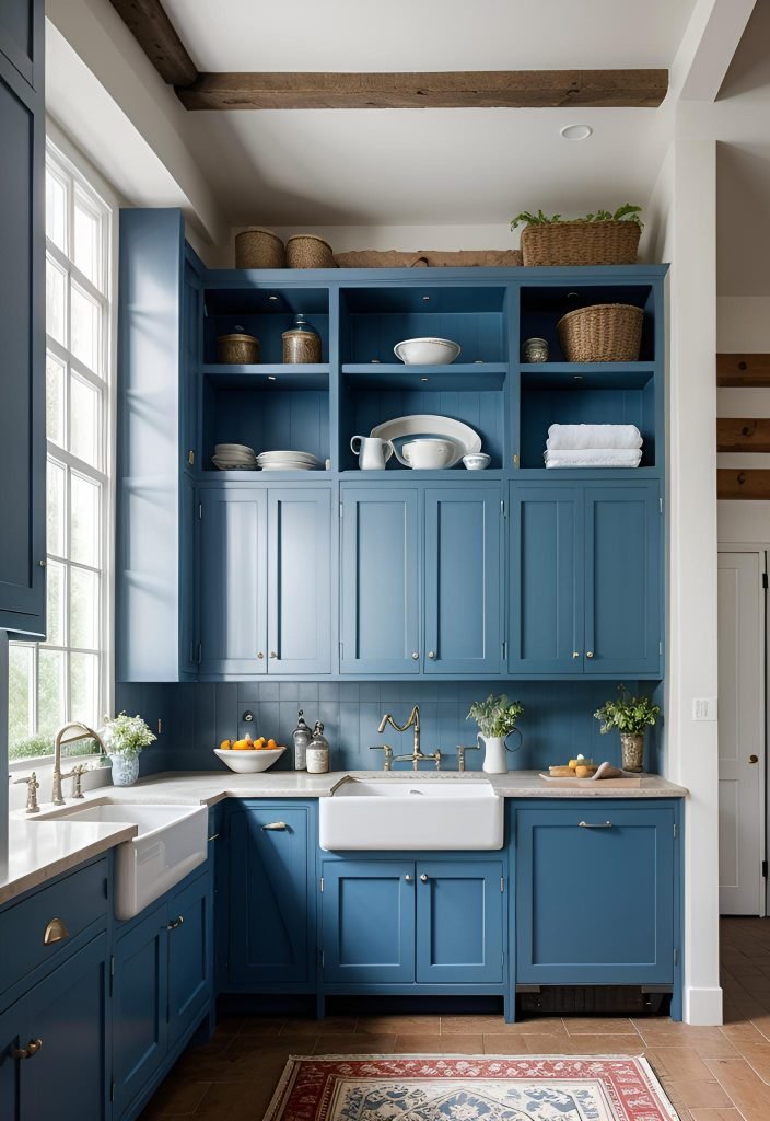 39 Trendy Blue Kitchen Cabinet Ideas: with Cool, Sophisticated Vibes 36 29. Colonial Blue Kitchen Inspiration-0
