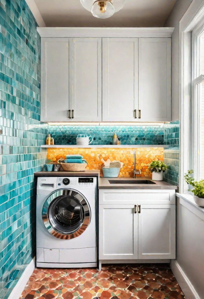 19 room-saving small washroom ideas: functional and stylish 25 19. Colorful backplash tiles for laundry-0