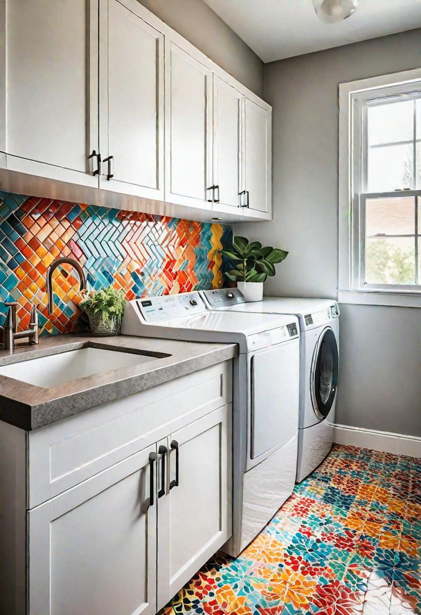 19 room-saving small washroom ideas: functional and stylish 26 19. Colorful backplash tiles for laundry-1