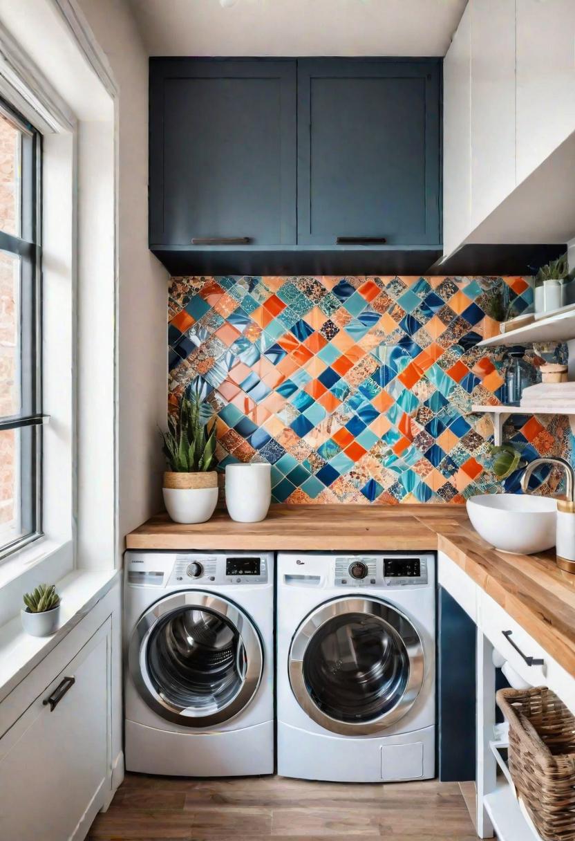 19 room -saving small laundry room ideas: functional and stylish 27 19. Colorful backplash tiles for laundry-2