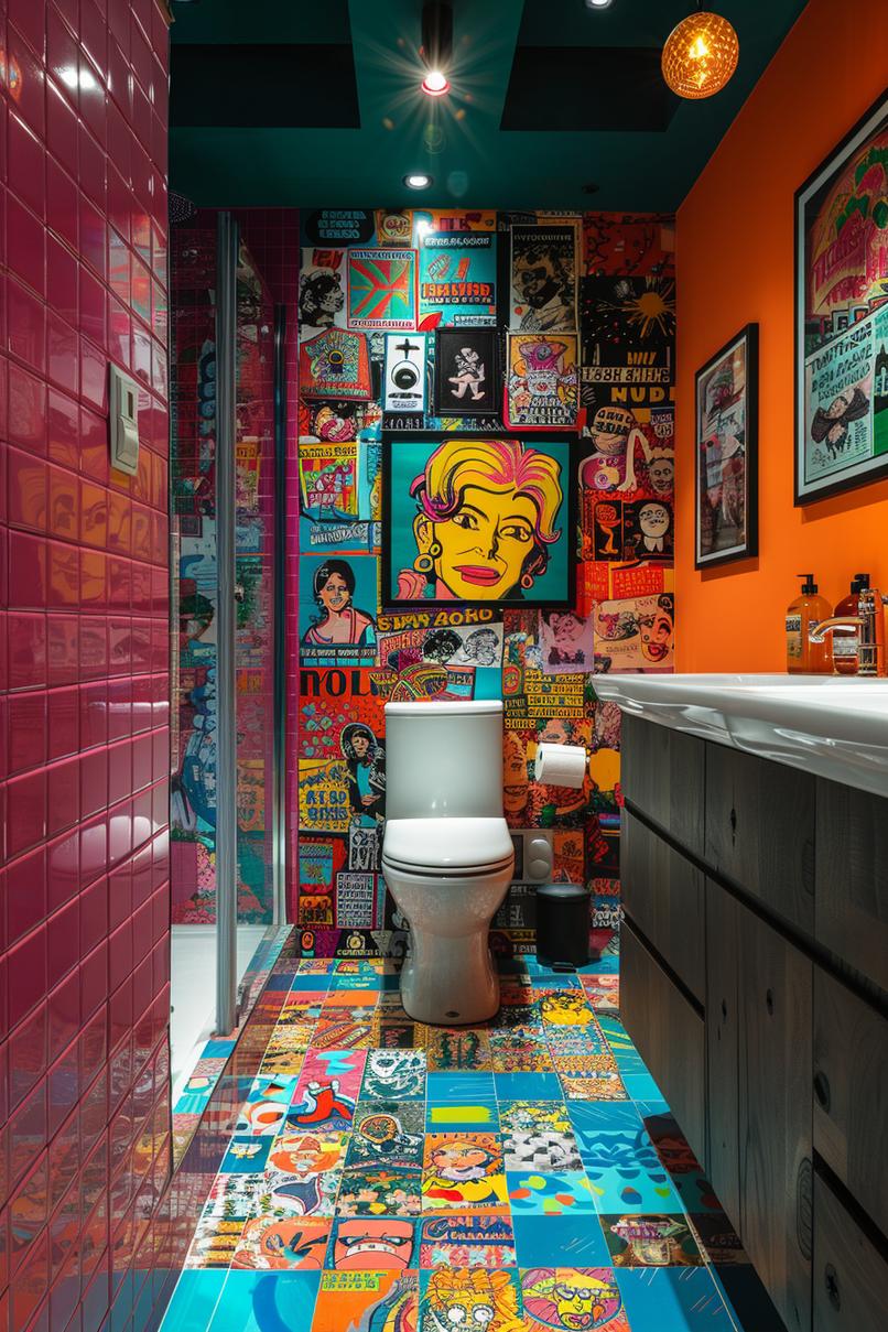 21 Breathtaking bathroom wall decoration ideas to inspire you 21 11. Colorful pop art for bathroom-0