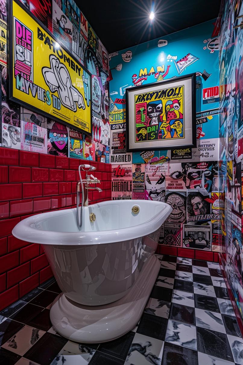 21 breathtaking bathroom wall decoration ideas to inspire you 22 11. Colorful pop art for bathroom-1