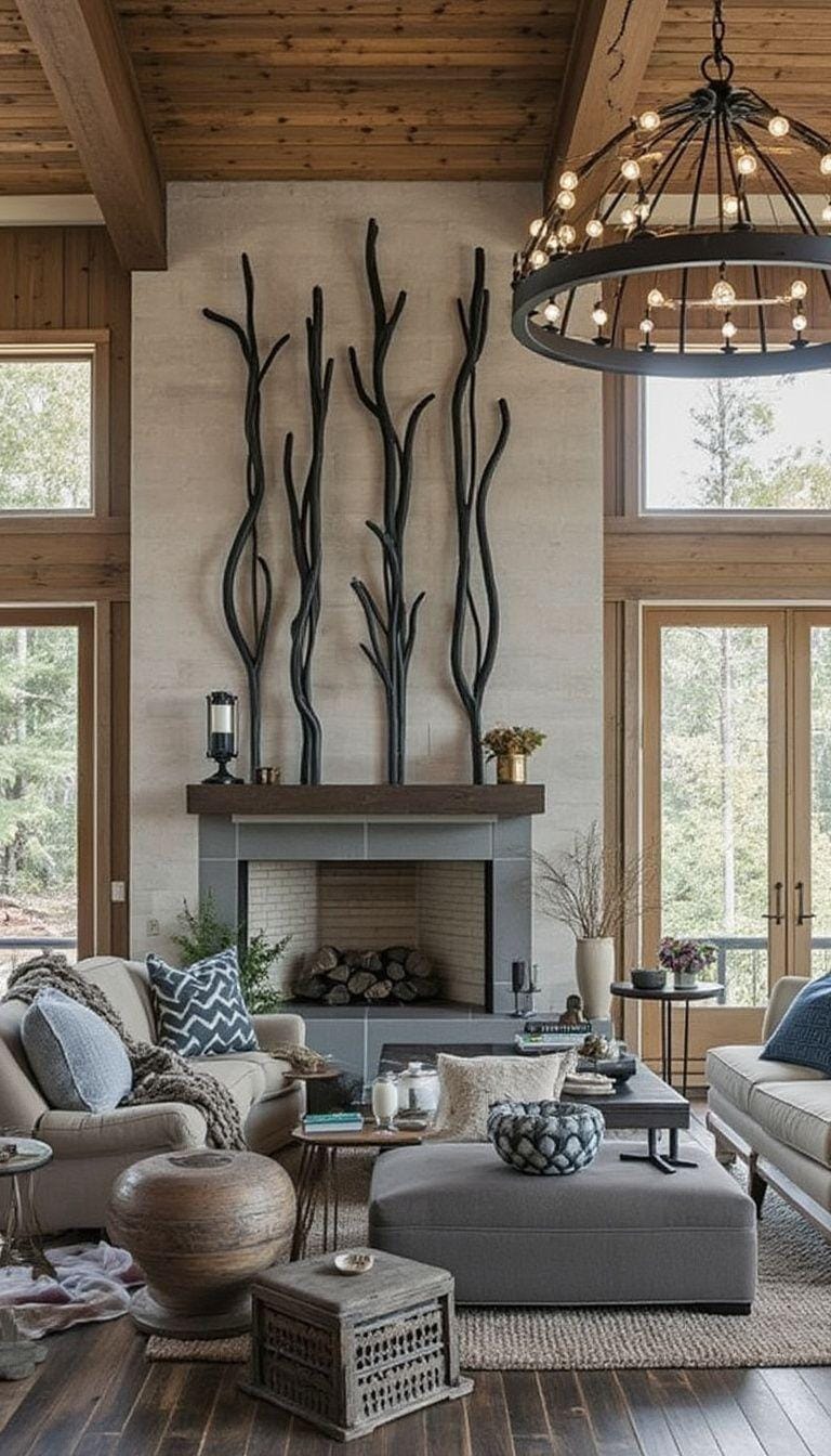 21 Best industrial farmhouse living room ideas to inspire 36 36 12. Combine slim metal sculptures with rustic elements such as recessed barn wooden walls and melting kron candies-0