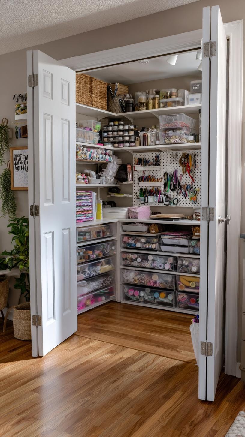 25 Bastelraum -Ideen mit genialen Organisation und Dekor Tipps 39 13. Kompakter Bastelschrank mit Schiebetüren und Storage-0
