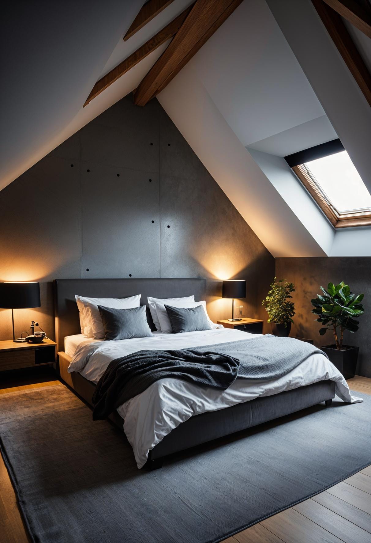 20 super cozy small roof tree bedroom ideas today 50 50 16. Contemporary urban chic with concrete wall surfaces and slimmer minimalist furniture-1