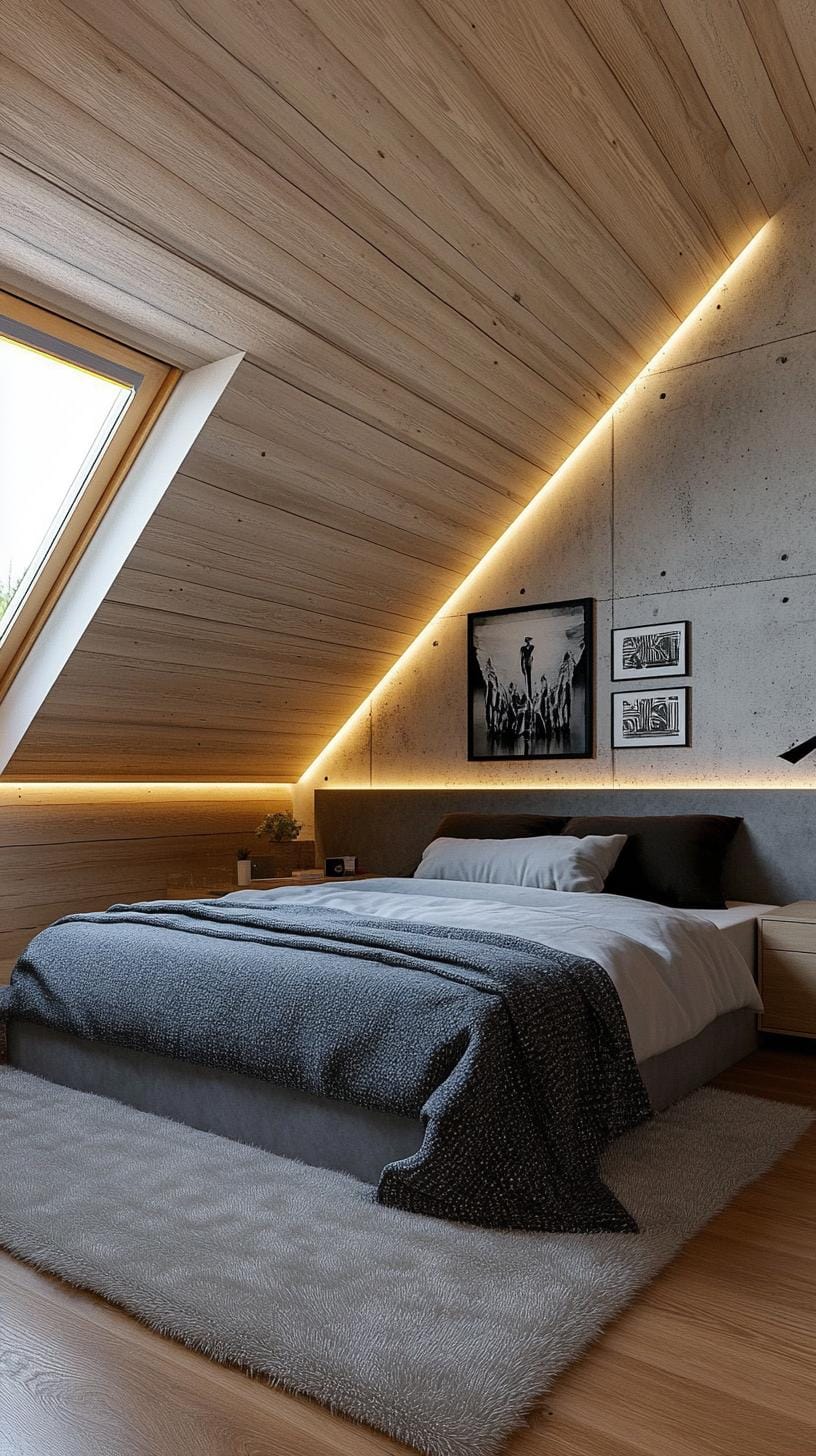 20 super cozy small roof tree bedroom ideas to explore today 51 51 16. Contemporary urban chic with concrete wall spaces and slimmer minimalist furniture-2
