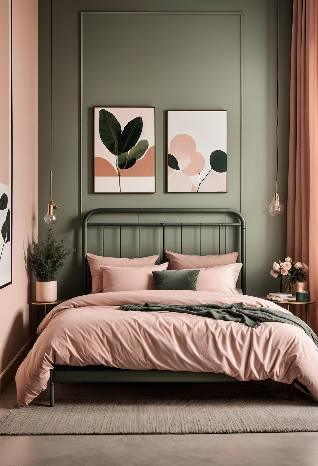 30 Chic Sage Green and Blush Bedroom Ideas 52 27. Contrasting Industrial Chic Bedroom Palette-0