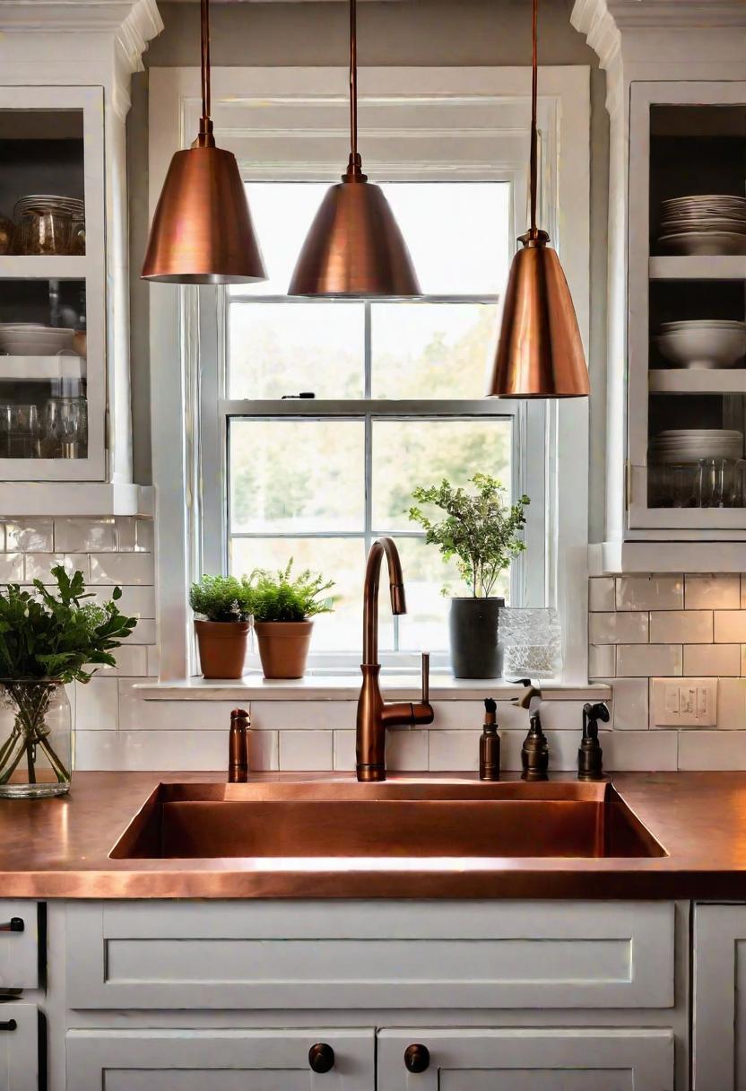33 Modern Farmhouse Kitchen Ideas: Blending Rustic Charm with Contemporary Design 22 18. Copper Accents in Farmhouse Kitchen-0