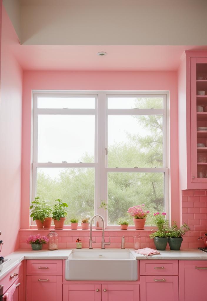 35 Charming Pink Kitchen Ideas: a Feminine Flair in Your Cooking Space 11 9. Coral Pink Herb Garden-0