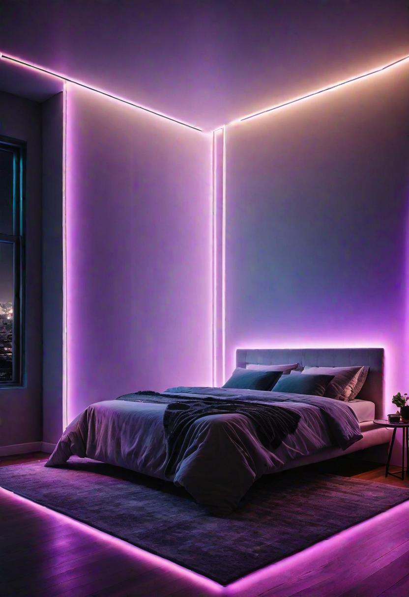 Glow Up Your Bedroom: 33 Chic and Cozy LED Aesthetic Ideas 11 9. Corner Light Wall Art-0