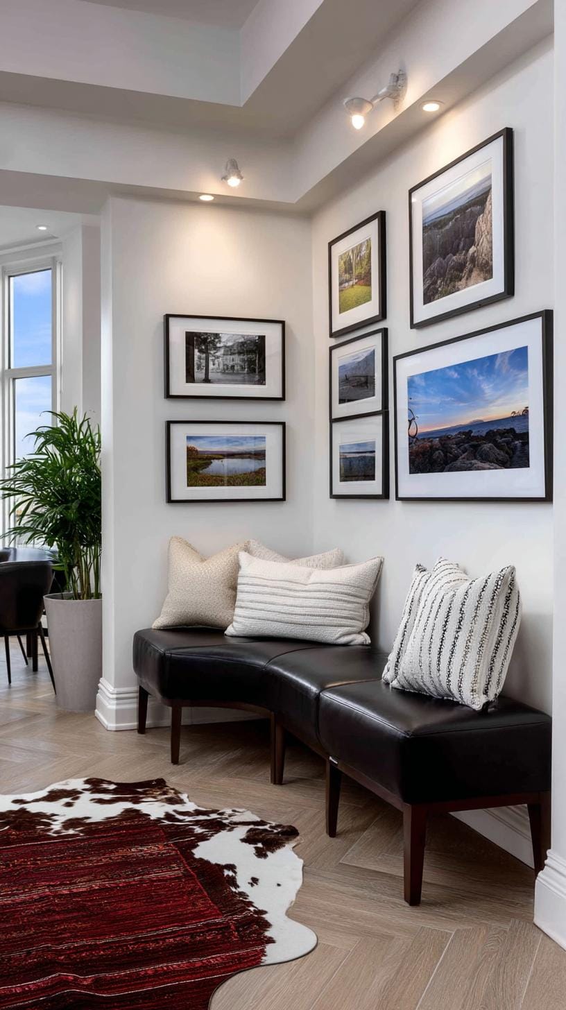 37 Gallery Wall Decor Ideas: Layouts And Styles to Elevate Any Room 40 13. Corner wraparound gallery that extends around an interior corner-1