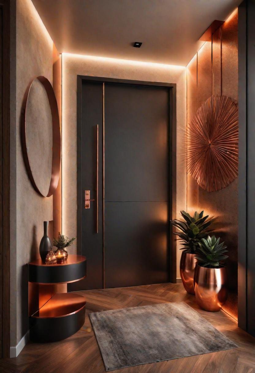 39 Chic Small Entrance Hall Ideas: Creative Solutions for Welcoming Spaces 37 33. Cozy Copper Accent Lighting Ideas-0