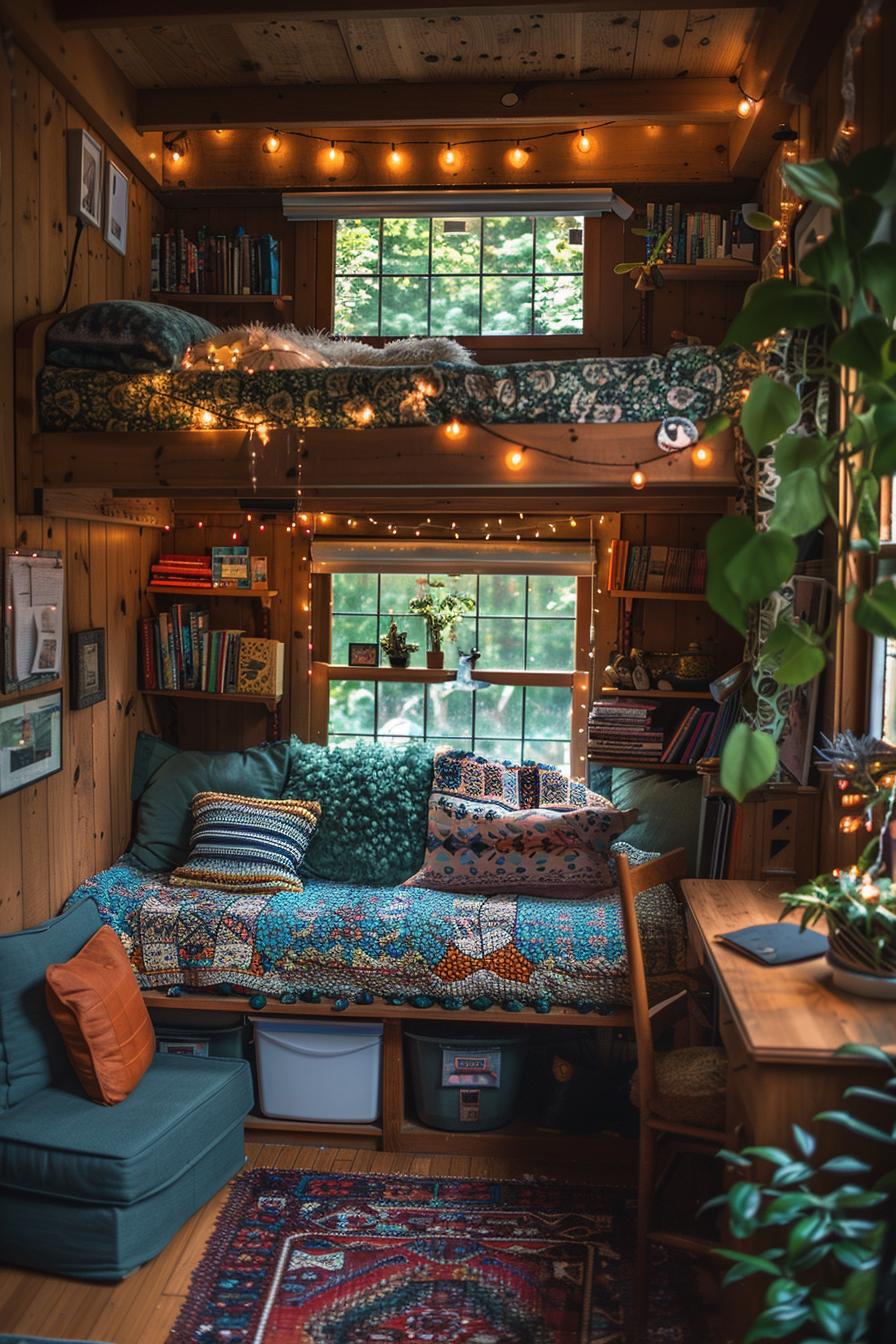 21 Cozy dormitory inspiration to maximize small rooms 5 2. Cosy Corner Inspiration: Fairy lights & ceiling-0