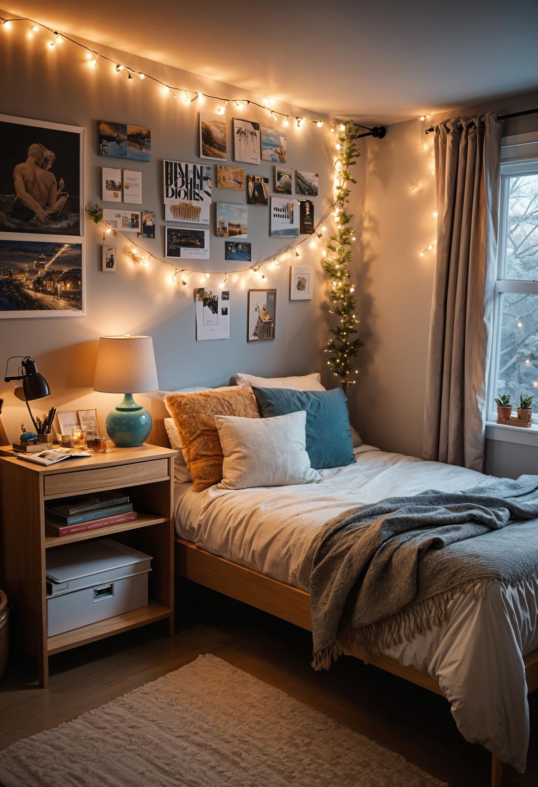 21 Cozy dormitory inspiration to maximize small rooms 6 6 2. Cosy Corner Inspiration: Fairy lights & ceiling-1