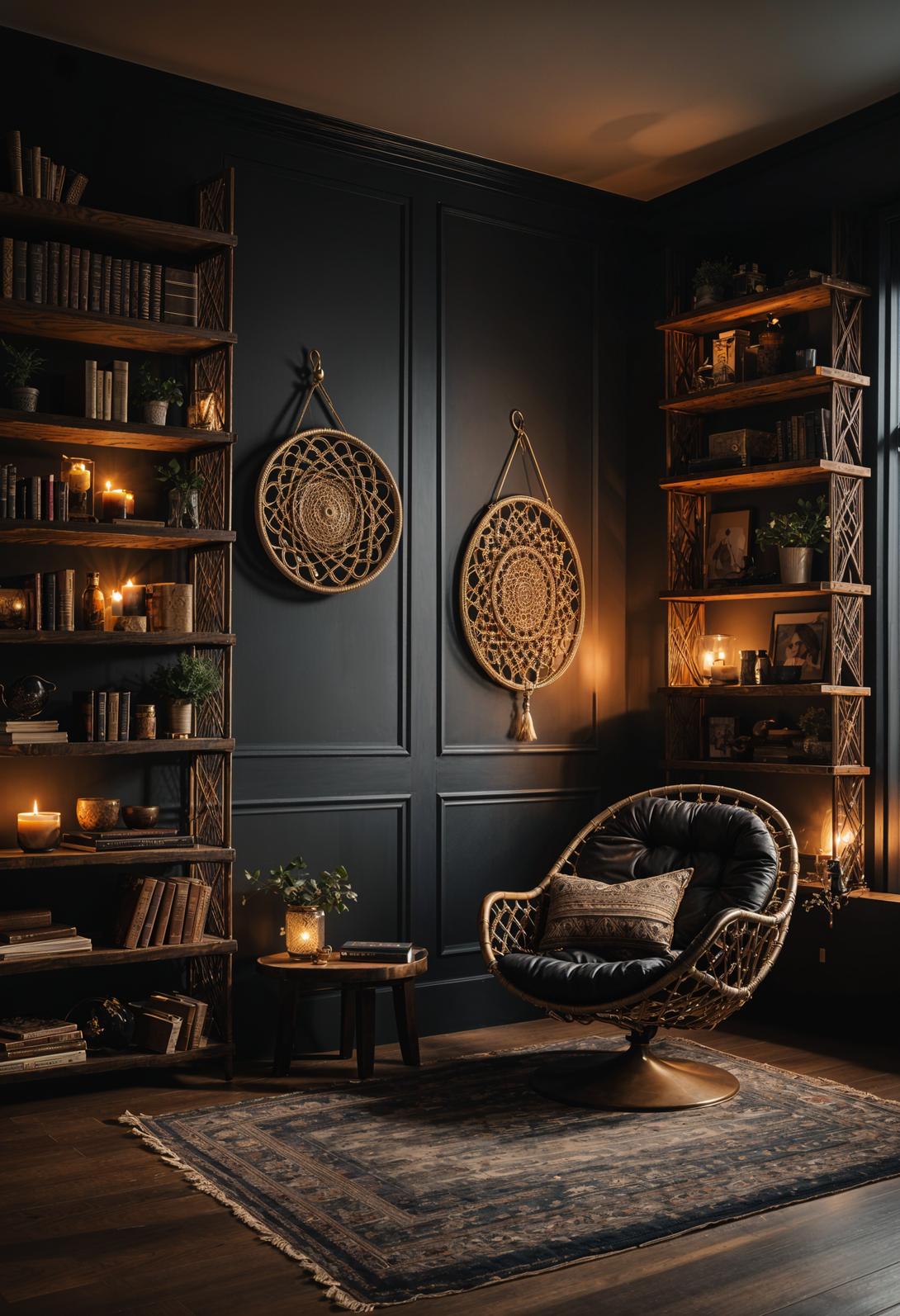 35 Gorgeous Dark Boho Living Room Inspirations 50 30. Cozy Dark Boho Reading Nook-0