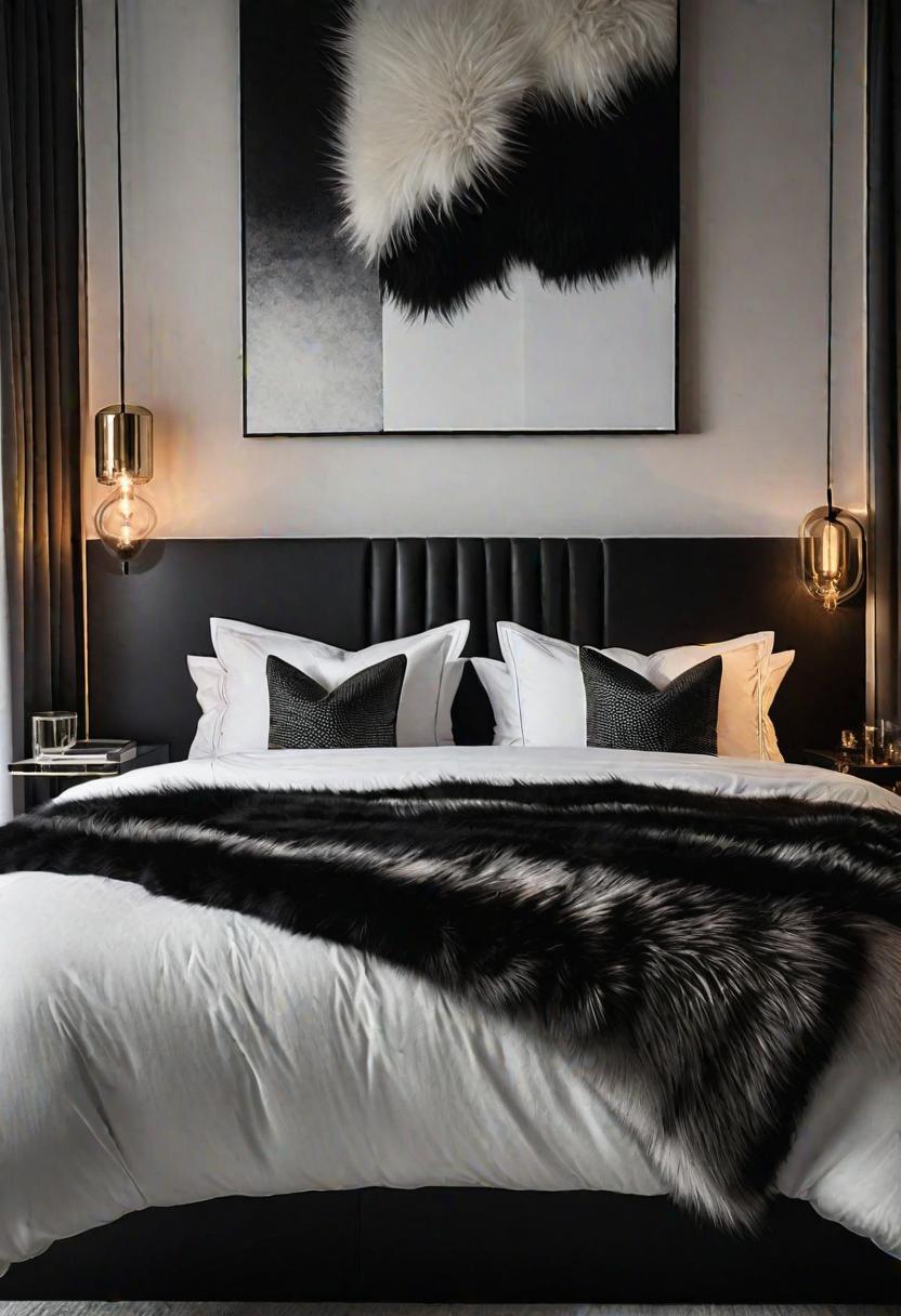 45 Black and White Bedroom Ideas for Timeless Elegance 41 39. Cozy Faux Fur Comfort-0