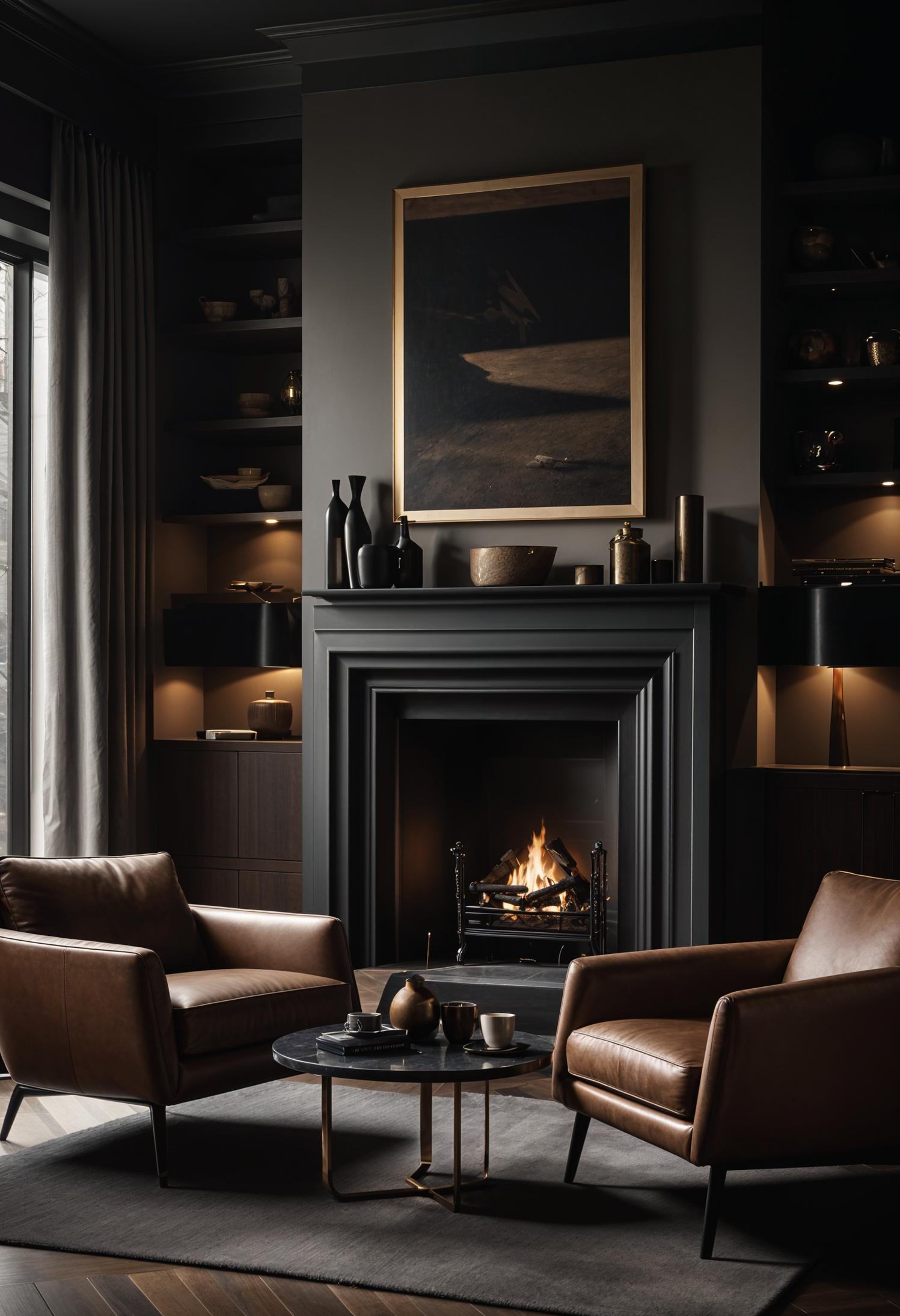15 trendy, moody, neutral living room designs to inspire 14 6. Cozy leather seating area nook-2