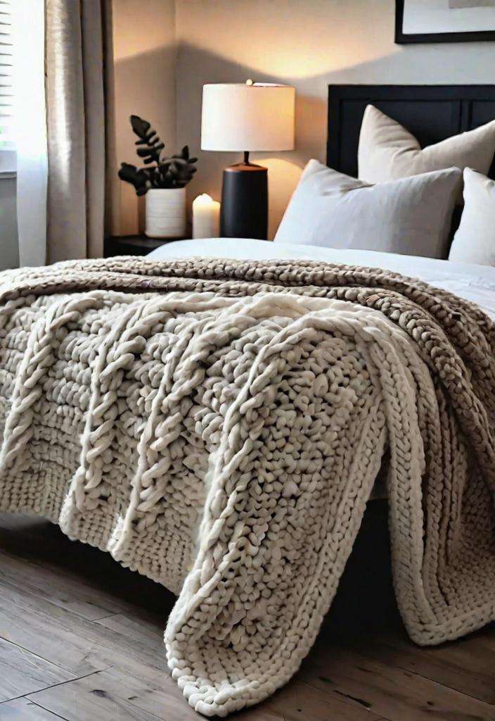 38 Genius Farmhouse Bedroom Ideas 16 14. Cozy Neutral Knit Blankets-0