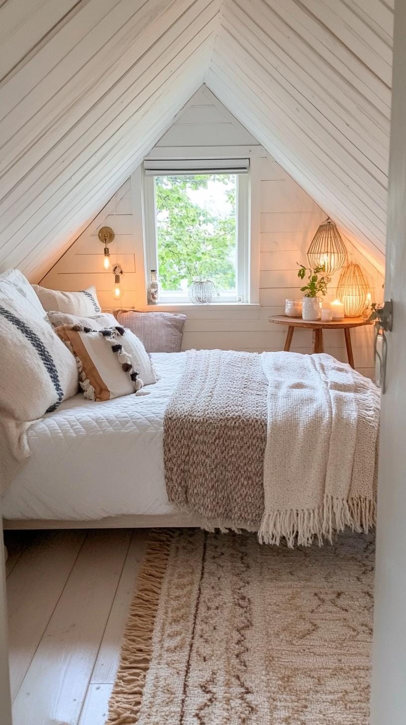 20 super cozy small roof tree bedroom ideas to explore today 33 33 11. Cosy Nordic Hygge with woolen covers, soft shades and seized lights-0