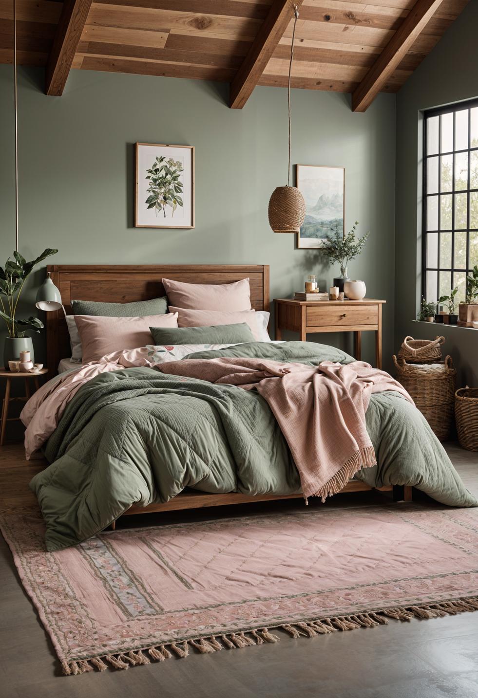 30 Chic Sage Green and Blush Bedroom Ideas 46 23. Cozy Rustic Bedroom Design-0