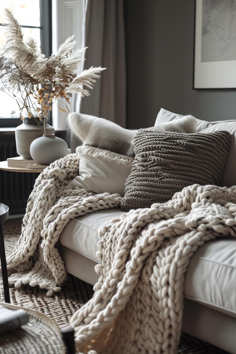 15 trendy, moody neutral living room designs to inspire 5 5 2. Cozy wool throw for Sofa-0